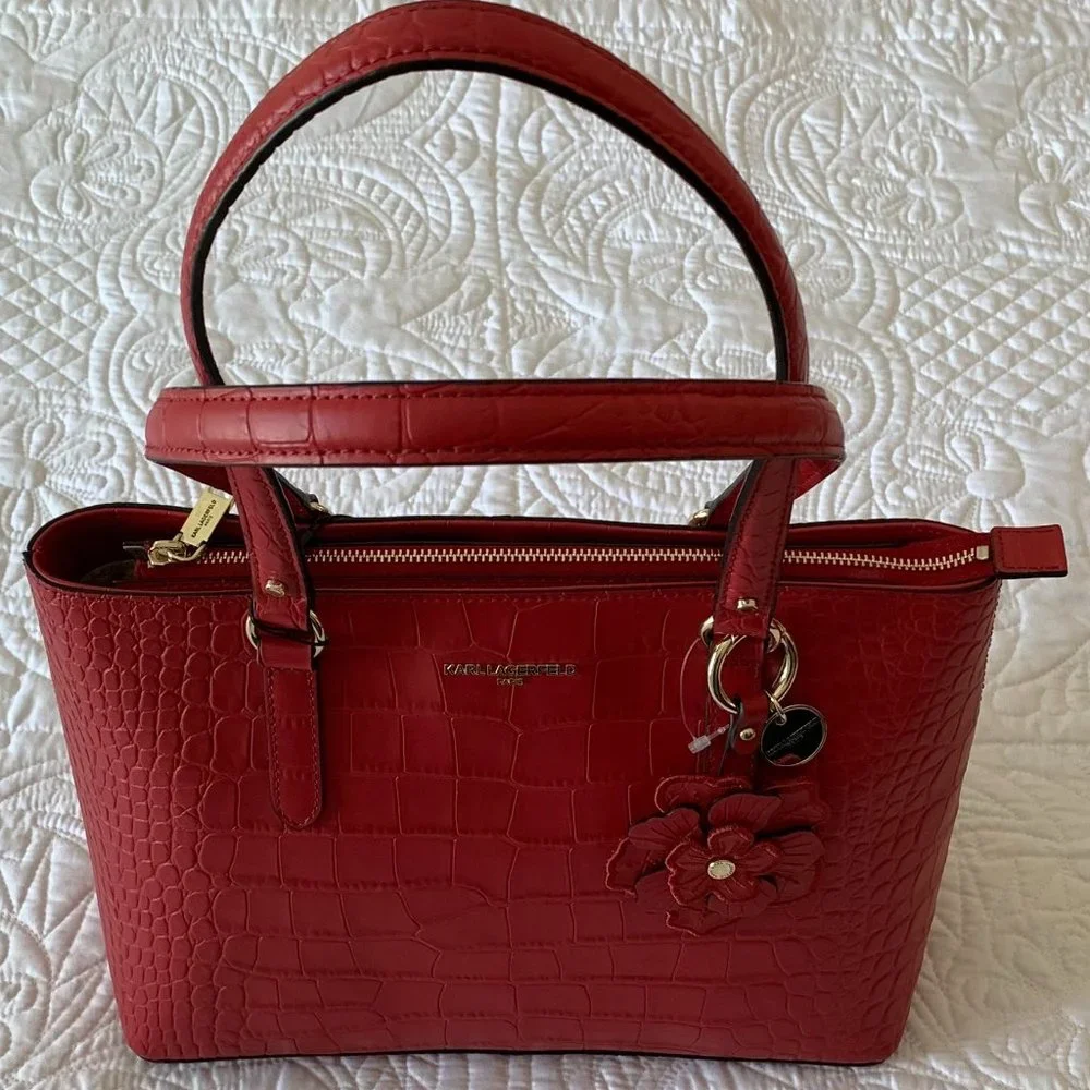 KARL LAGERFELD PARIS, Leather Tote Bag,‎ Classic Red